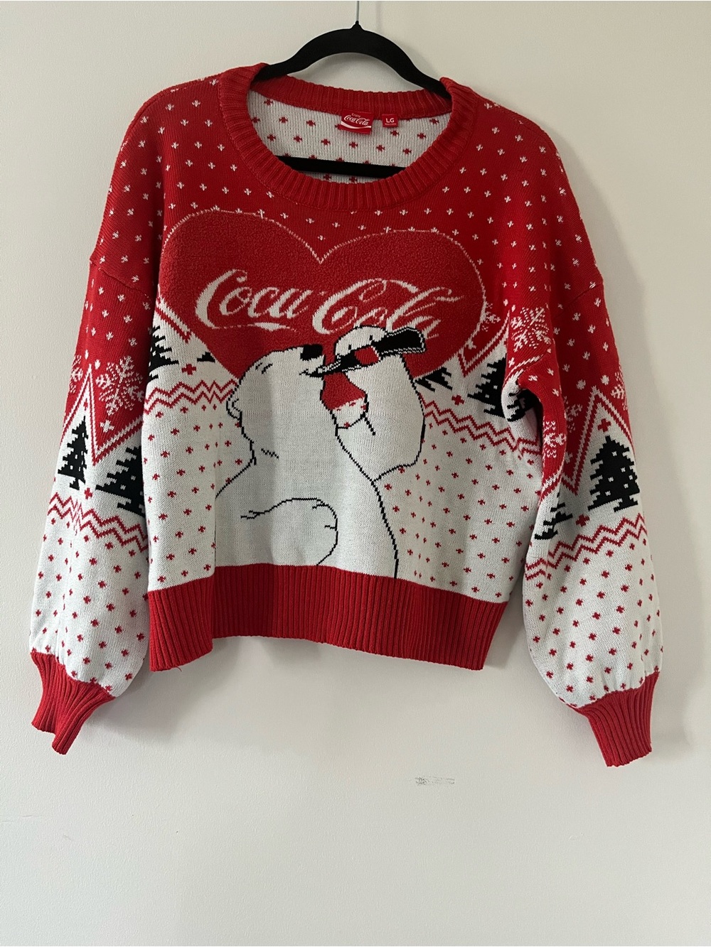Coca Cola Christmas Sweater Womens Large Red Polar Bear Holiday Winter Cozy